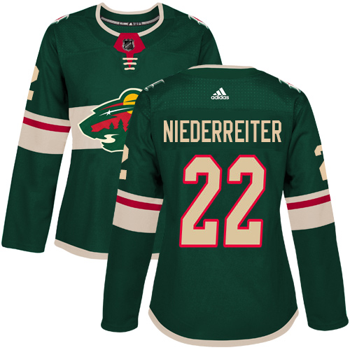 Adidas Wild #22 Nino Niederreiter Green Home Authentic Women's Stitched NHL Jersey - Click Image to Close